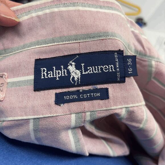Vintage Ralph Lauren Pastel Red Green Striped 90s Mens Size Large Button Up EUC - Picture 4 of 5